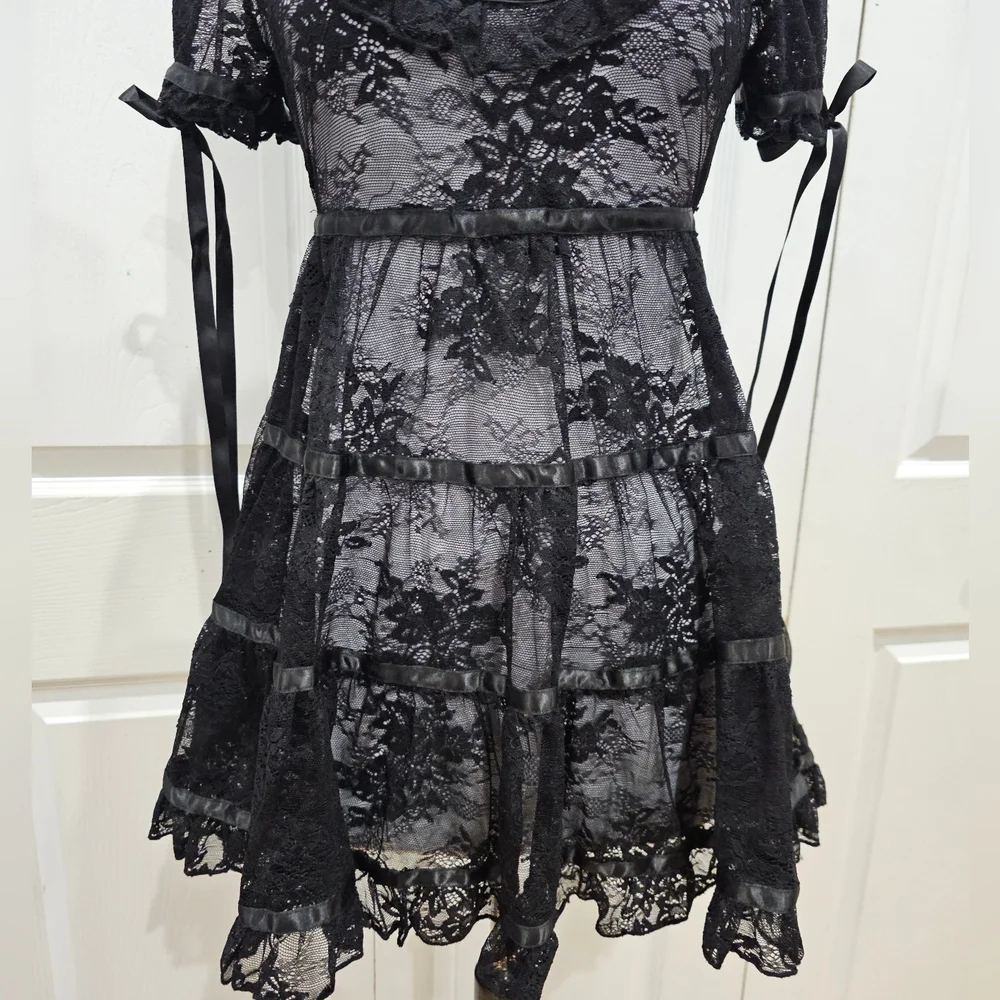 Dolls Kill Sexy Goth Lace House On The Hill Little Black Babydoll Mini Dress S - Picture 12 of 14